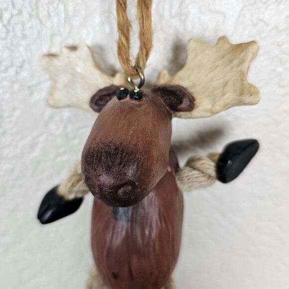 Vintage‎ Bert Anderson Christmas Moose Elk Ornament 2002 Dangling Folk Art Jute - Picture 2 of 14